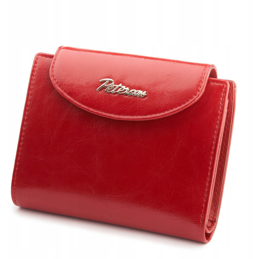 Czerwony skórzany portfel damski z klapką Peterson PETERSON