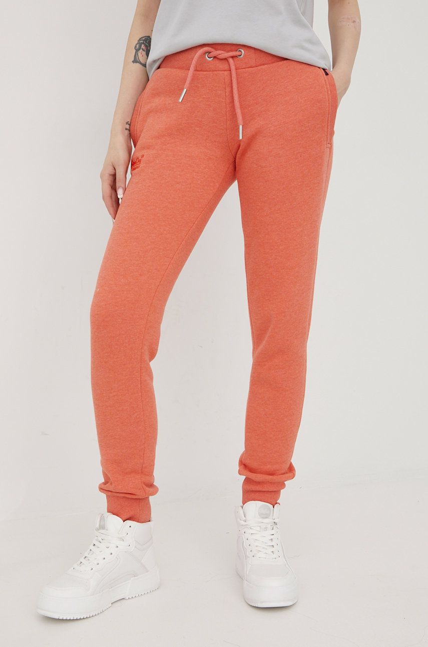 Superdry spodnie dresowe damskie kolor pomarańczowy melanżowe Superdry