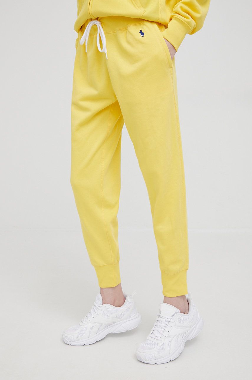 Polo Ralph Lauren spodnie dresowe 211780215022 damskie kolor żółty gładkie  Polo Ralph Lauren