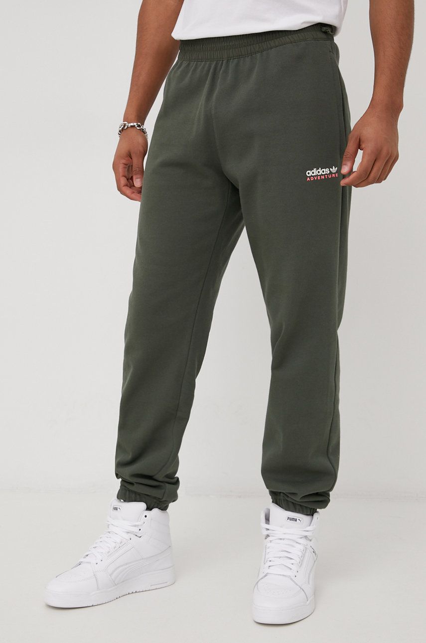 adidas Originals spodnie dresowe bawełniane HF4772 męskie kolor zielony  gładkie Adidas Originals