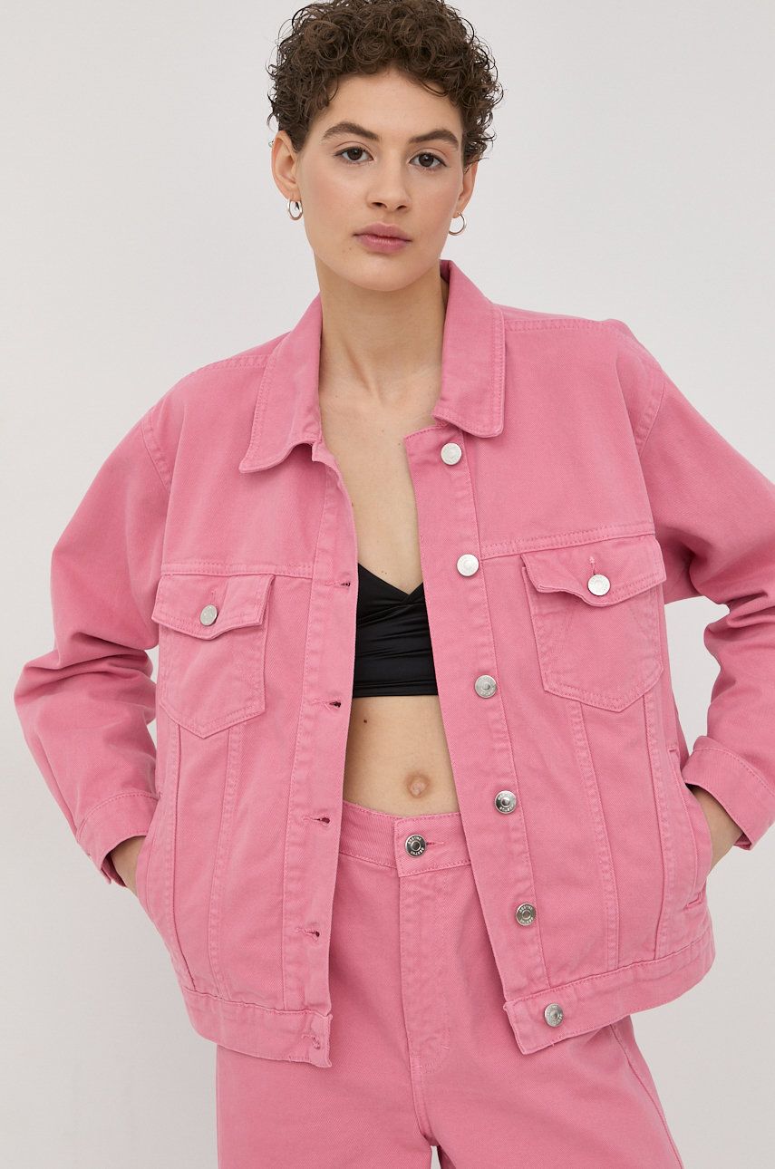 Gestuz kurtka jeansowa damska kolor różowy przejściowa oversize Gestuz