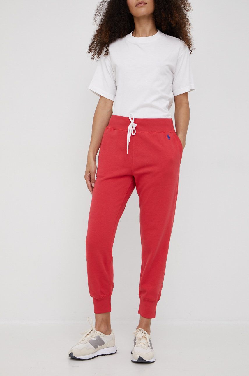 Polo Ralph Lauren spodnie dresowe 211780215023 damskie kolor czerwony  gładkie Polo Ralph Lauren