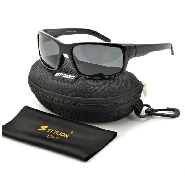 Męskie sportowe okulary przeciwsłoneczne czarne z polaryzacją SPD186 Stylion