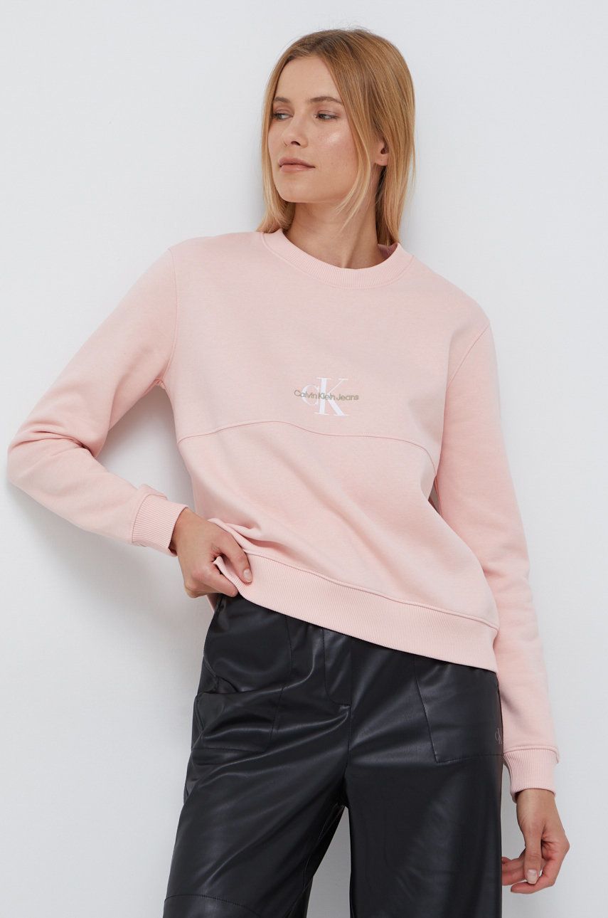 Calvin Klein Jeans bluza damska kolor różowy z aplikacją Calvin Klein Jeans