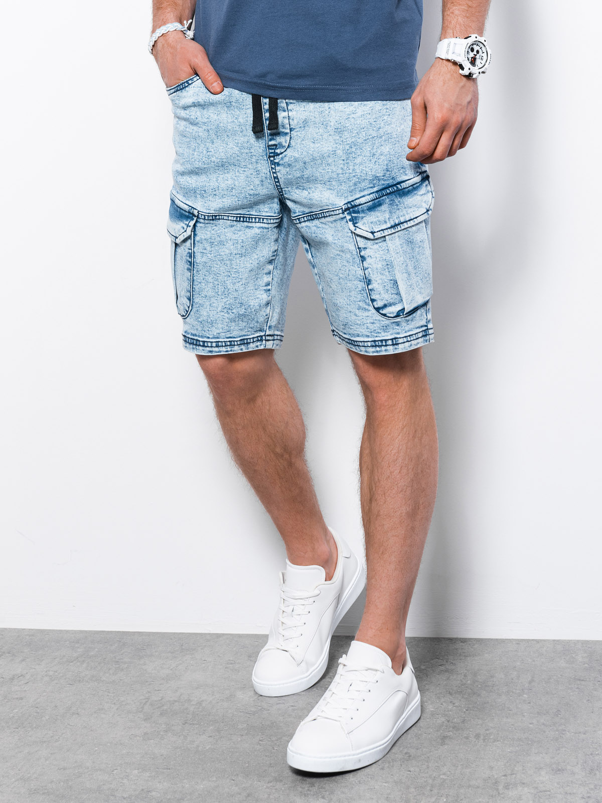 Krótkie spodenki męskie jeansowe - jasny jeans W362 - XXL Ombre Clothing