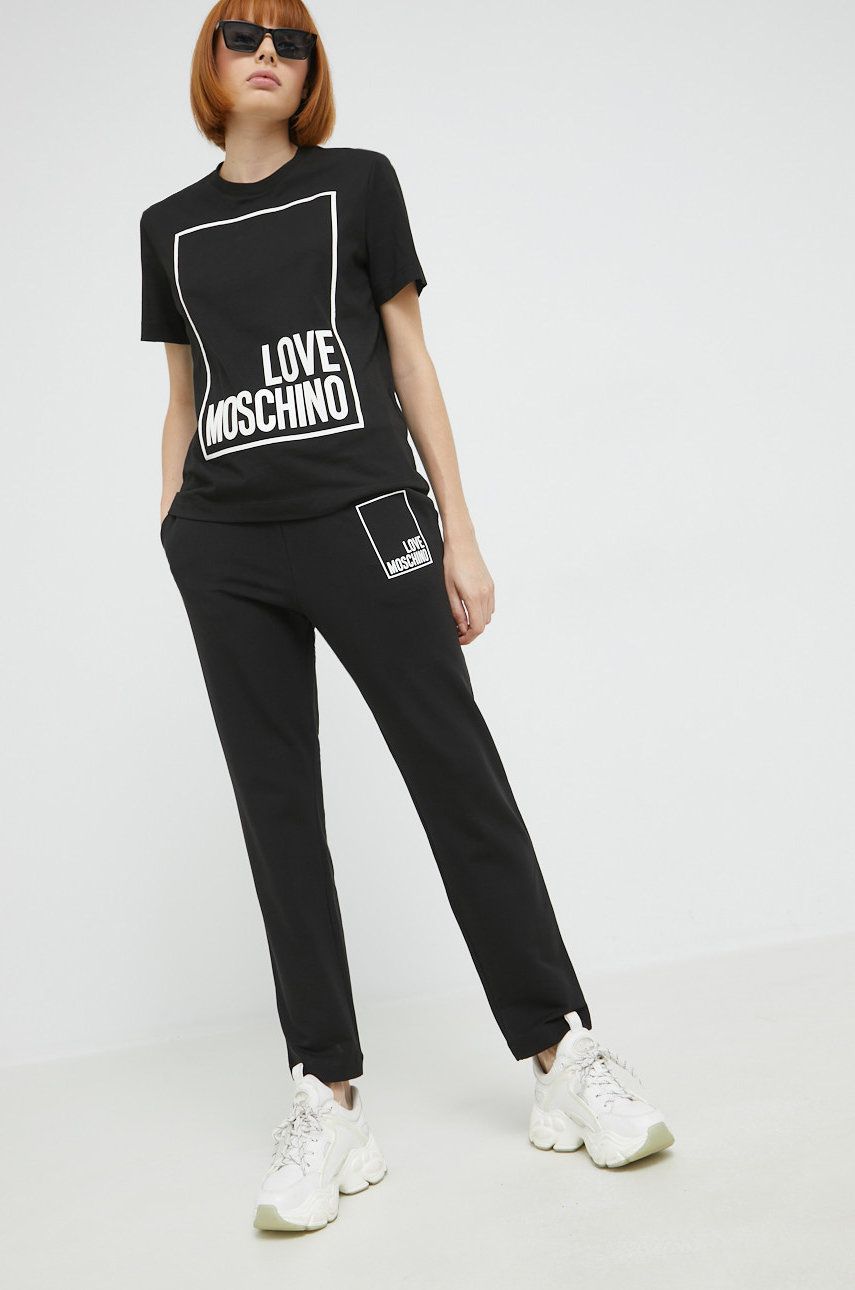 Love Moschino spodnie dresowe damskie kolor czarny z nadrukiem Love Moschino