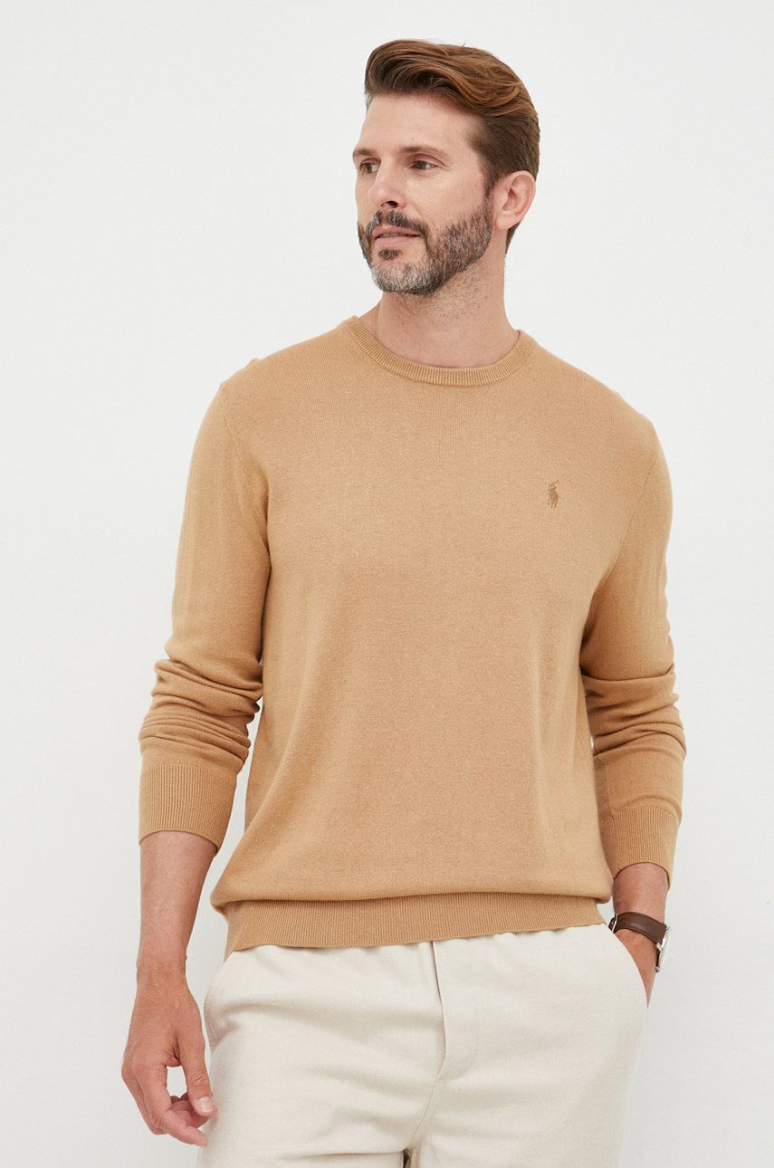 Polo Ralph Lauren sweter z domieszką kaszmiru 710866549008 męski kolor  beżowy lekki Polo Ralph Lauren