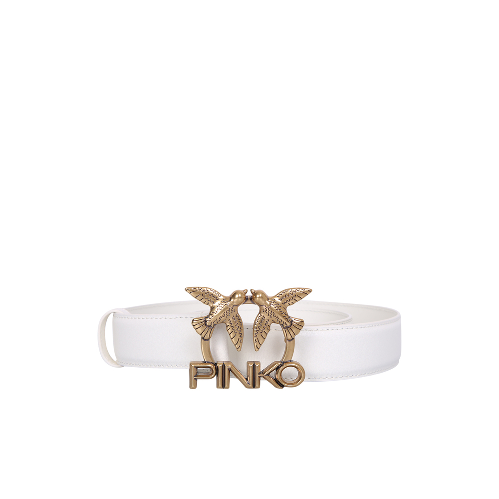 Pinko Cintura Donna Marrone 2 Cm – Pelle Con Fibbia Love Birds Diamond Cut, Oro