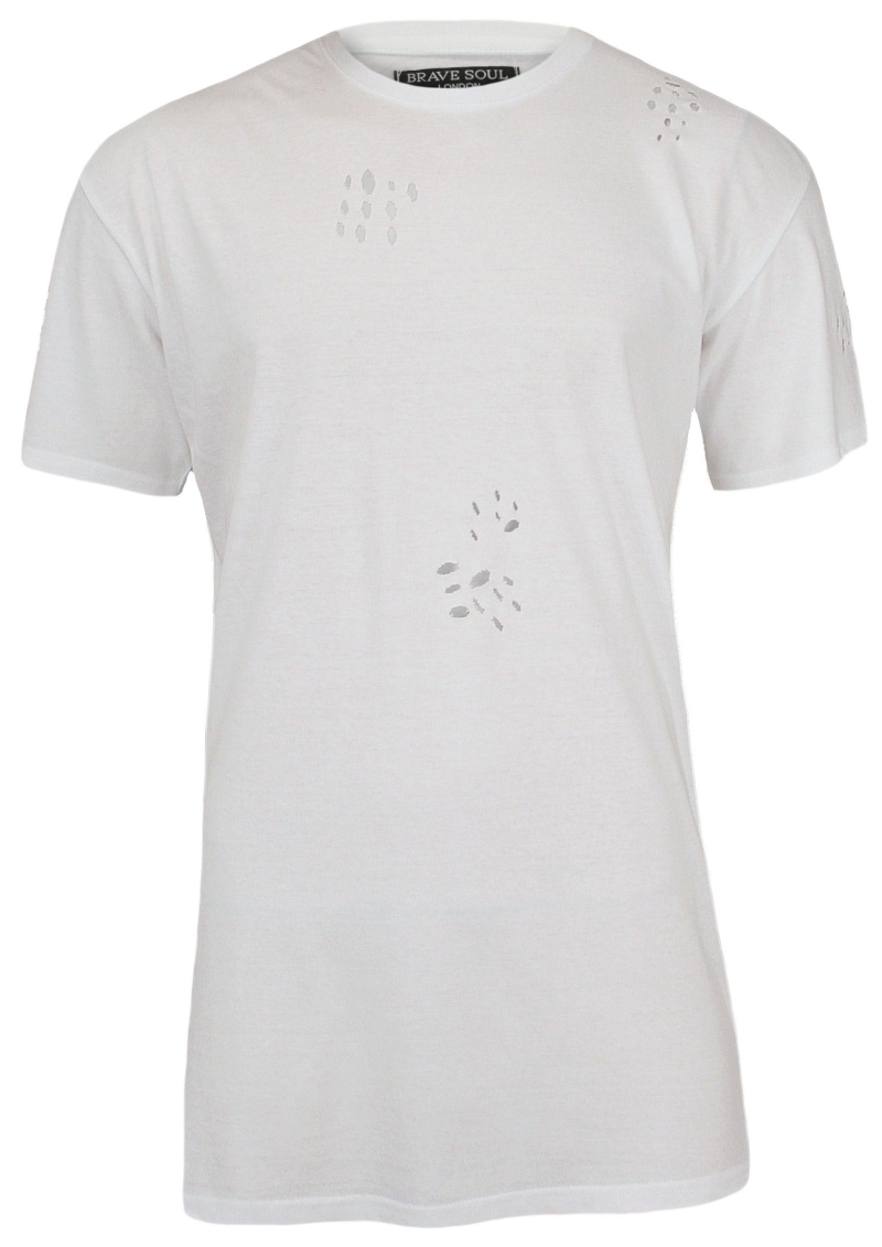 Biały, Przedłużony T-Shirt (Koszulka) z Dziurami 100% BAWEŁNA - Brave Soul,  Męski Brave Soul