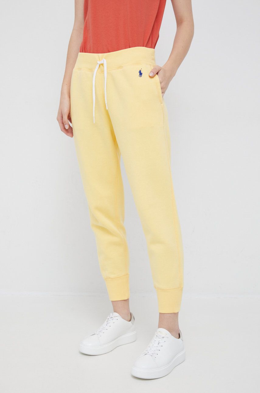 Polo Ralph Lauren spodnie dresowe damskie kolor żółty gładkie Polo Ralph  Lauren