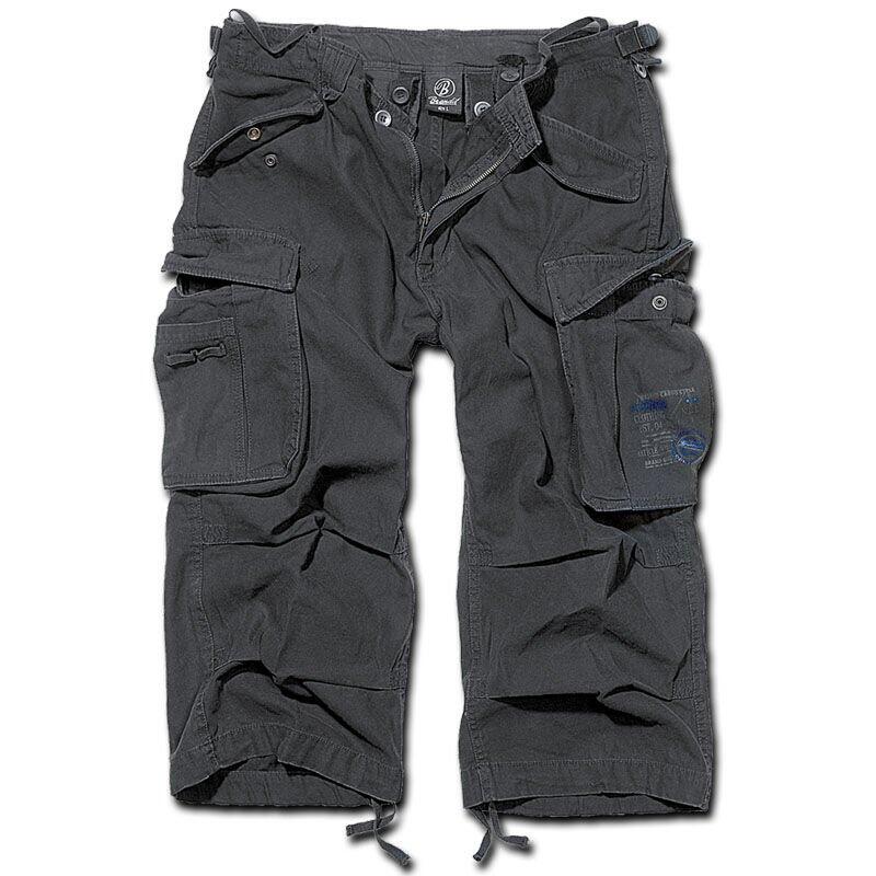 Brandit Men's Industry Vintage 3/4 Cargo Shorts - Anthracite, 100% Cotton, Multiple Pockets - View #2