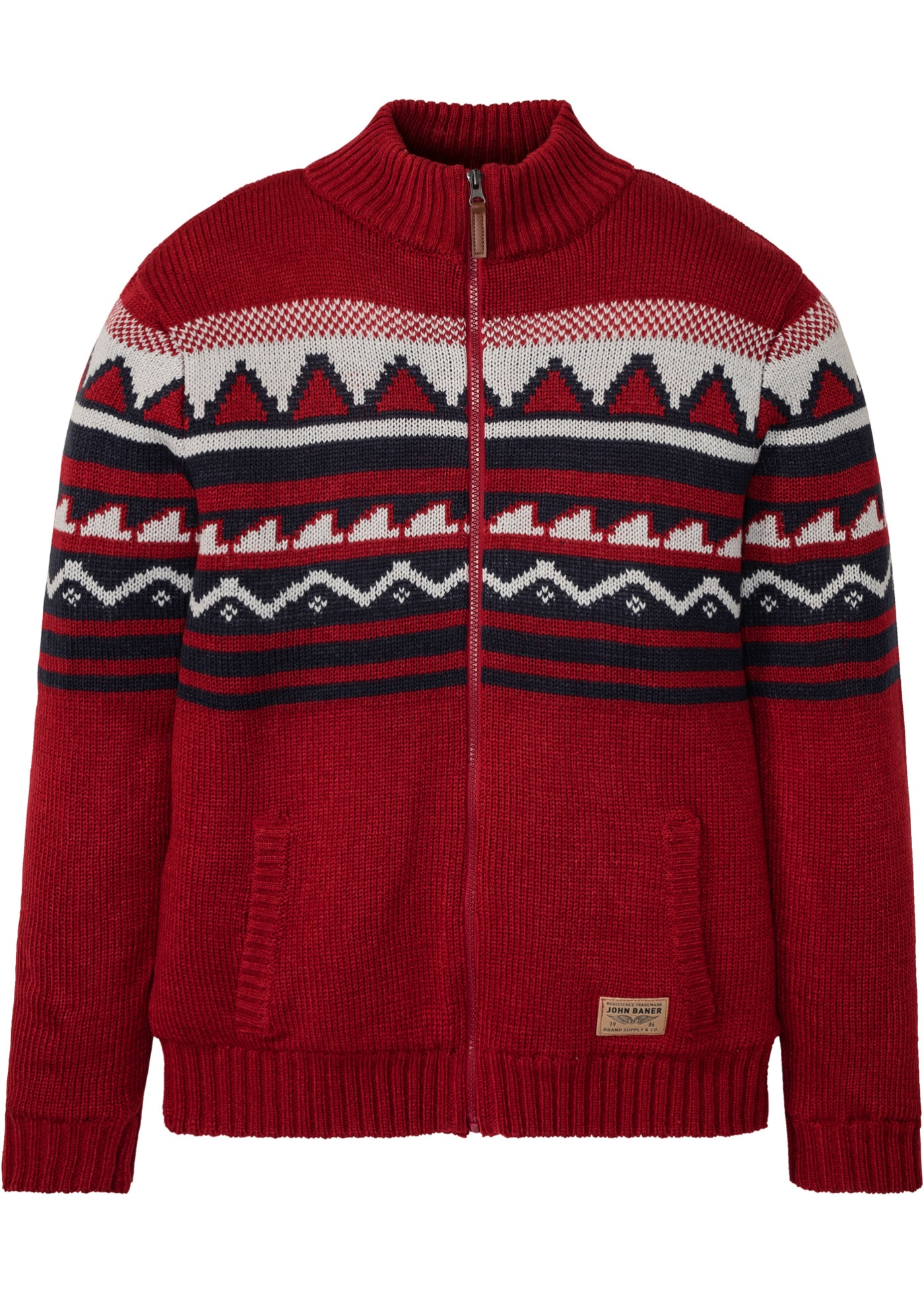 Sweter rozpinany w norweski wzór, na podszewce baranku Bonprix