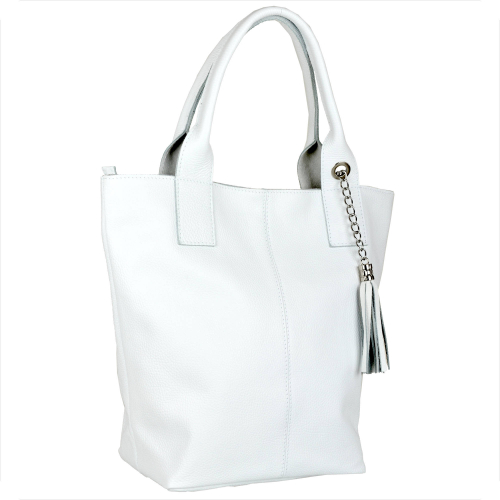 Biała torebka damska shopper skórzana z podszewką Real Leather