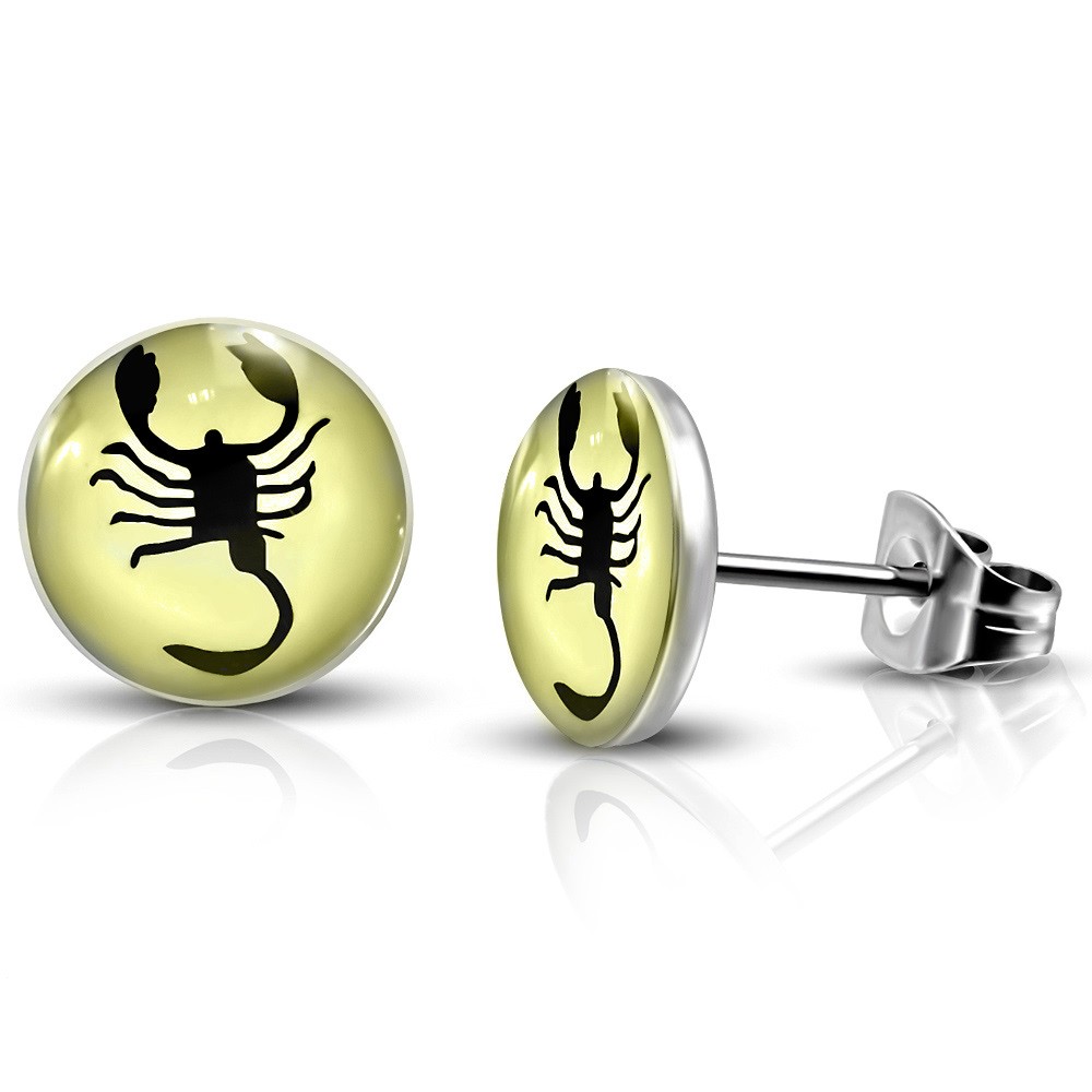Kolczyki wkręty ze stali chirurgicznej - skorpion w kółku Biżuteria e-shop