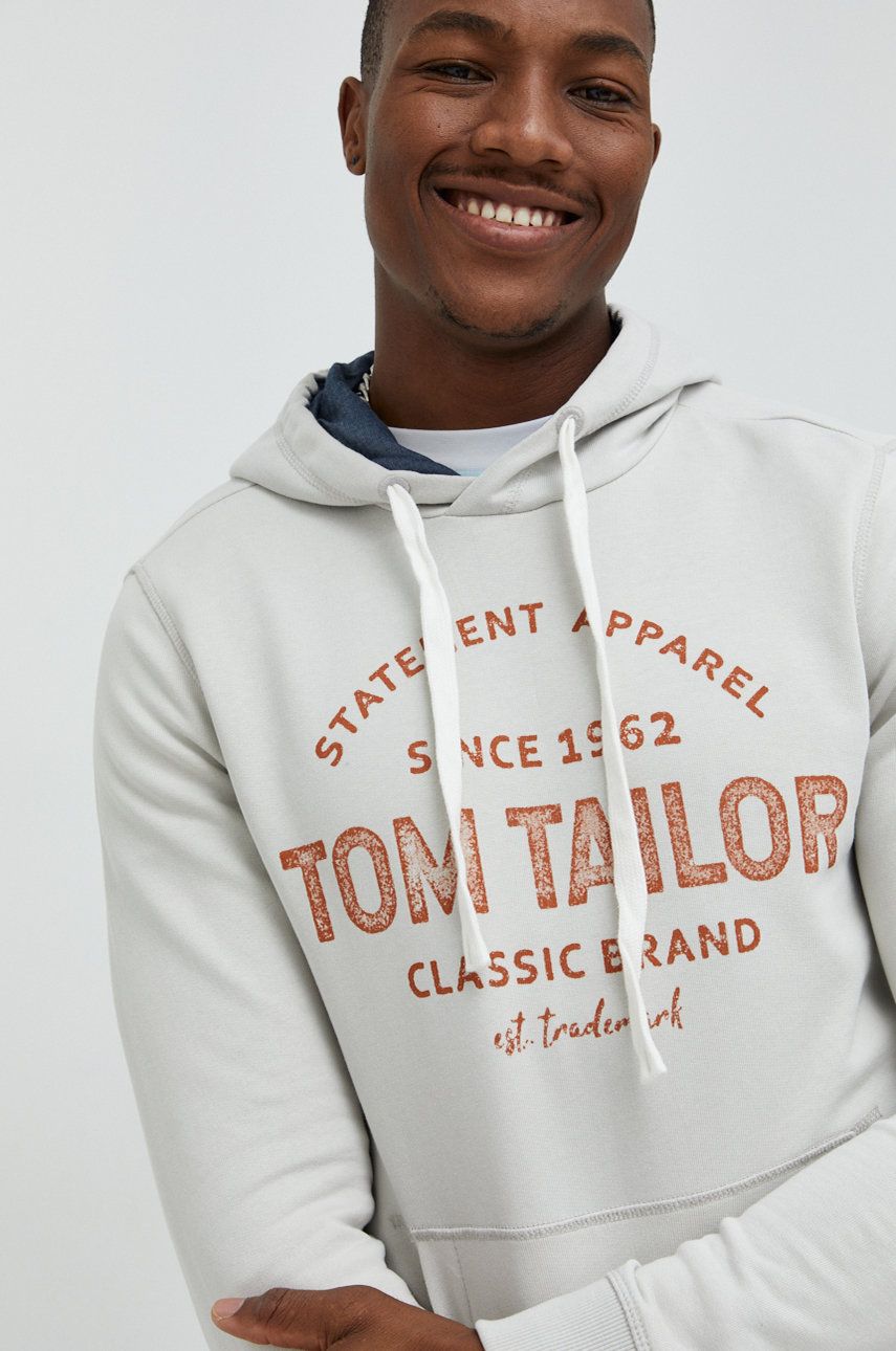 Tom Tailor bluza bawełniana męska kolor szary z kapturem z nadrukiem Tom  Tailor