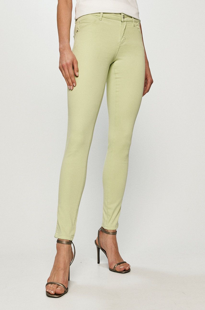 Guess Spodnie damskie kolor zielony dopasowane medium waist Guess