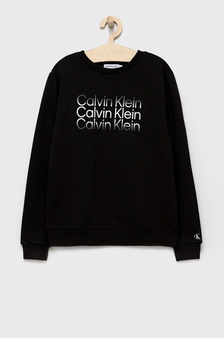 Calvin Klein Jeans bluza bawełniana dziecięca kolor czarny z nadrukiem Calvin  Klein Jeans
