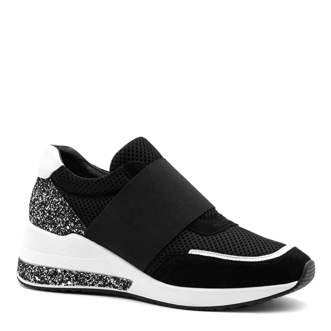 Sportowe czarno-białe sneakersy z szeroką gumą 278G Neścior