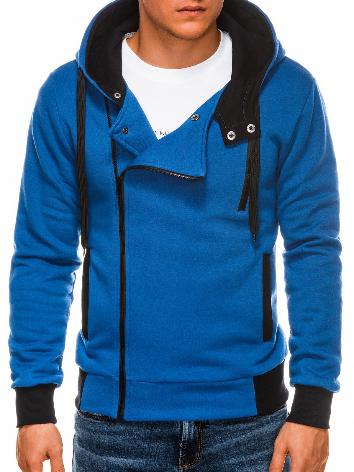 Bluza męska rozpinana z kapturem B297 - niebieska - M Ombre Clothing