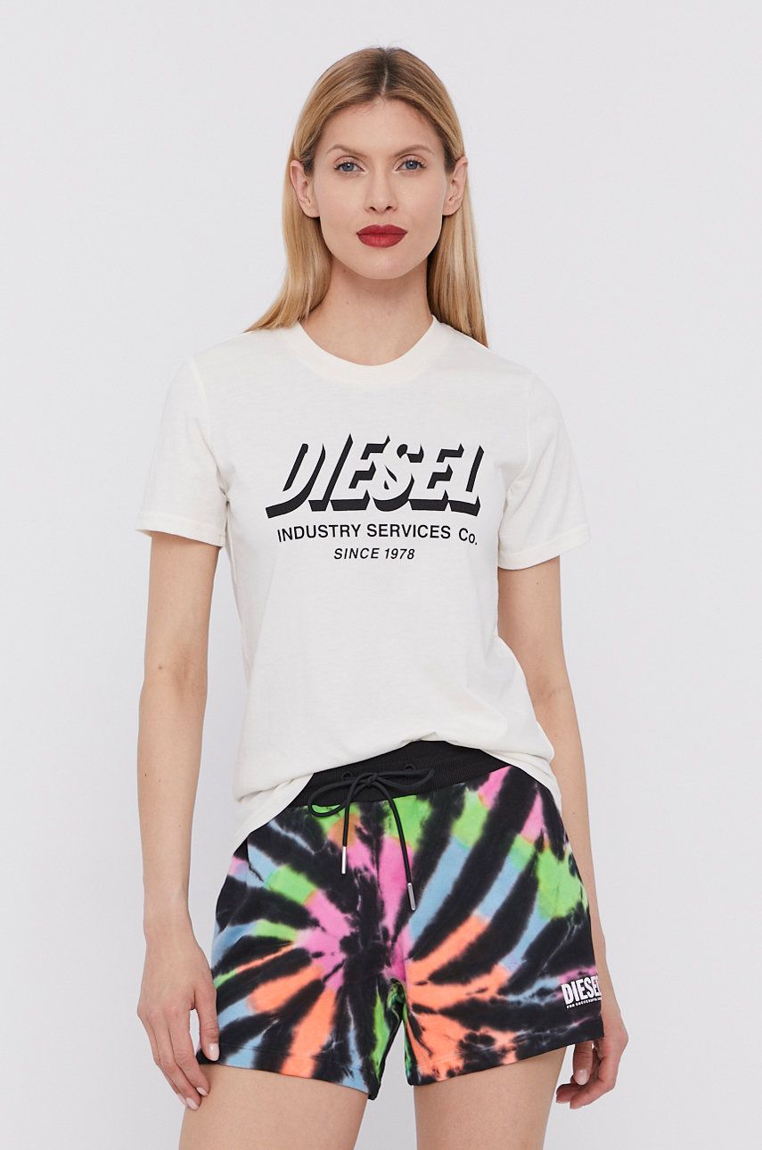 Diesel T-shirt damski kolor kremowy DIESEL
