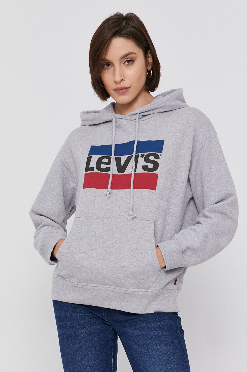 Levi's Bluza bawełniana damska kolor szary z kapturem z nadrukiem Levi's