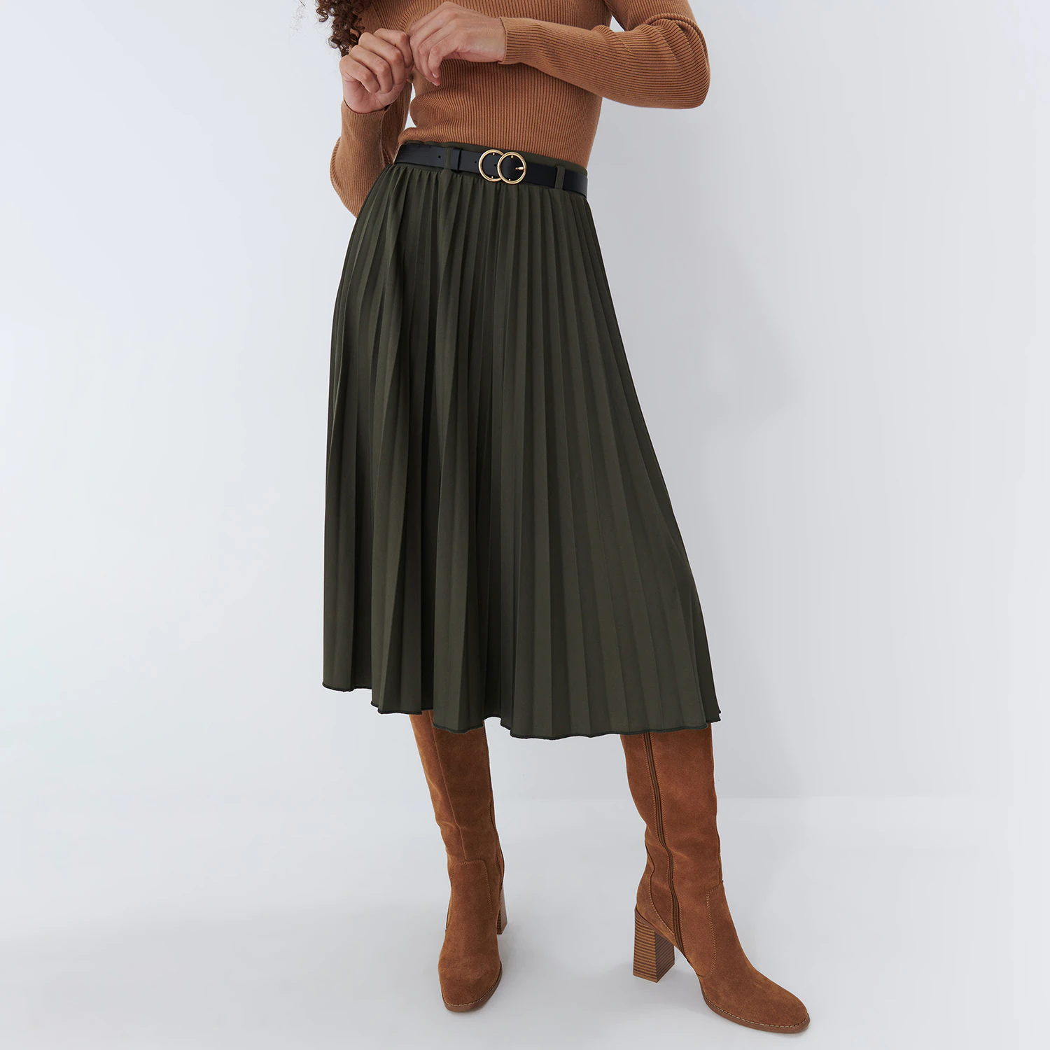 Mohito - Plisowana spódnica mini z paskiem - Khaki Mohito
