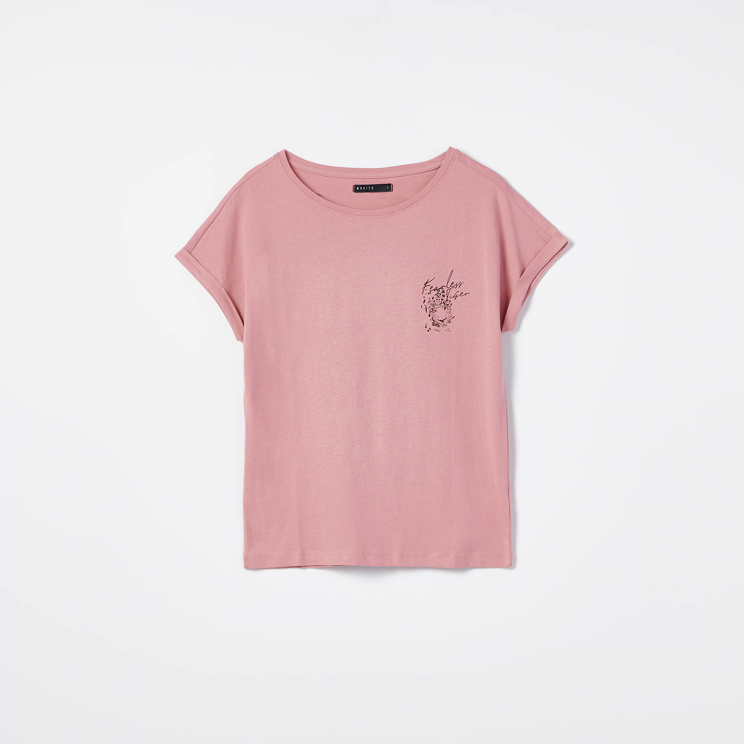 Mohito - Bawełniana bluzka z błyszczącą aplikacją - Różowy Mohito