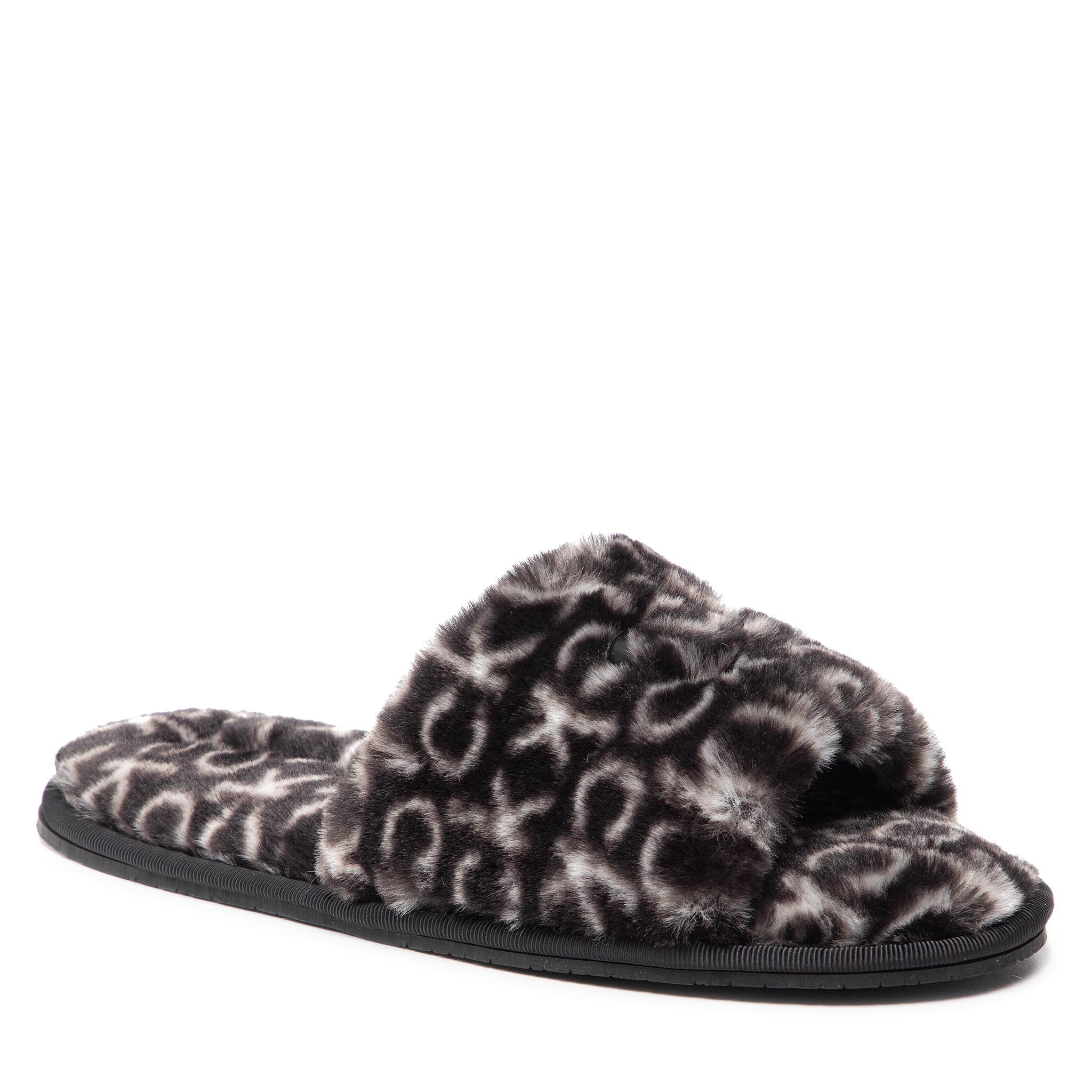 Kapcie CALVIN KLEIN - Slipper Sandal Fur Mono HW0HW00535 Black Mono 0GK Calvin  Klein