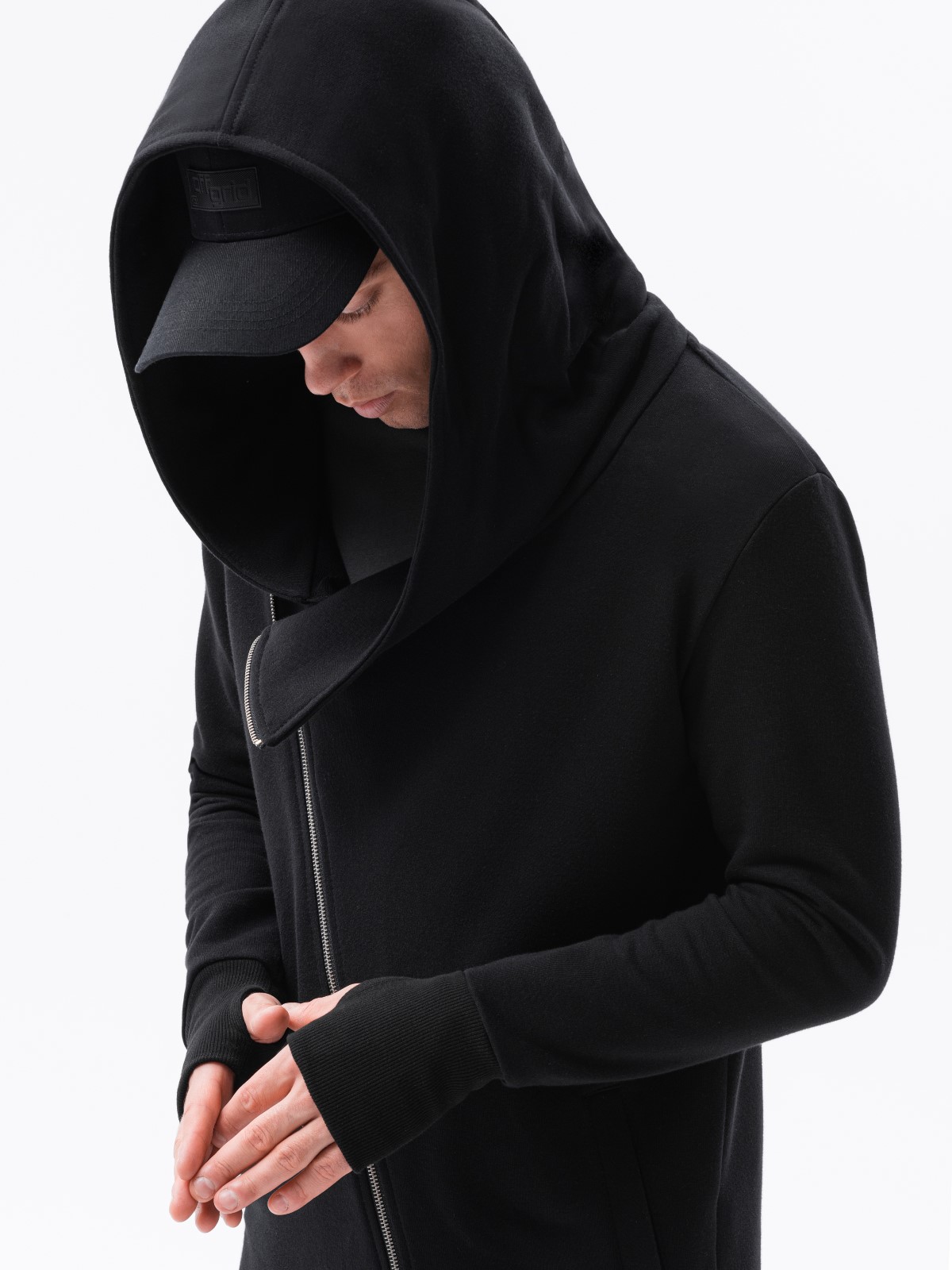 Bluza męska z kapturem rozpinana Nantes B1368 - czarna - M Ombre Clothing
