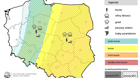 Prognoza burz na noc (IMGW)