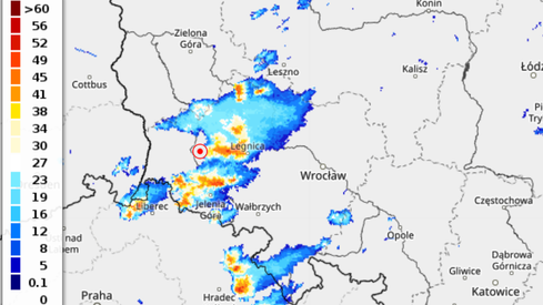 Radar opadów, godz. 13:40 (IMGW)