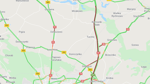 Trwają utrudnienia na A1 w okolicach Torunia