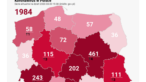 Aktualna mapa zakażeń w Polsce