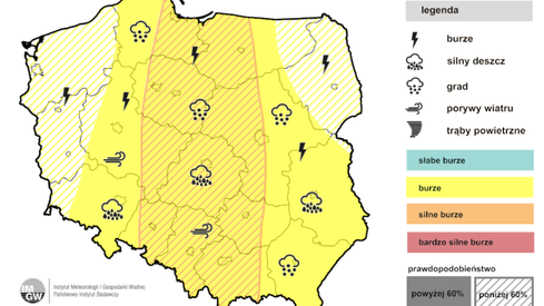 Prognoza burz na środę (IMGW)