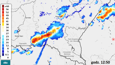 Silna burza na granicy woj. podkarpackiego z woj. małopolskim (IMGW)