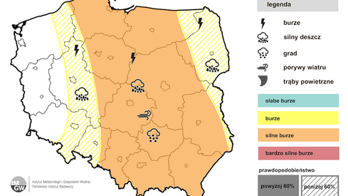 Prognoza burz na noc (IMGW)