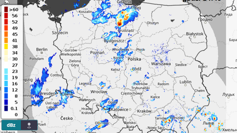 Radar meteorologiczny, godz. 14:40 (IMGW)