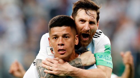 Marcus Rojo i Lionel Messi - ich gole dały Argentyńczykom awans do 1/8 finału (fot. PAP/EPA)