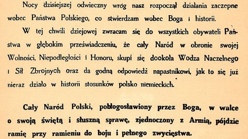 Orędzie prezydenta Ignacego Mościckiego z 1 września 1939 r.