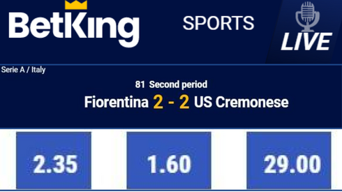 Live odds at 81 minutes. Fiorentina 2-2 Cremonese
