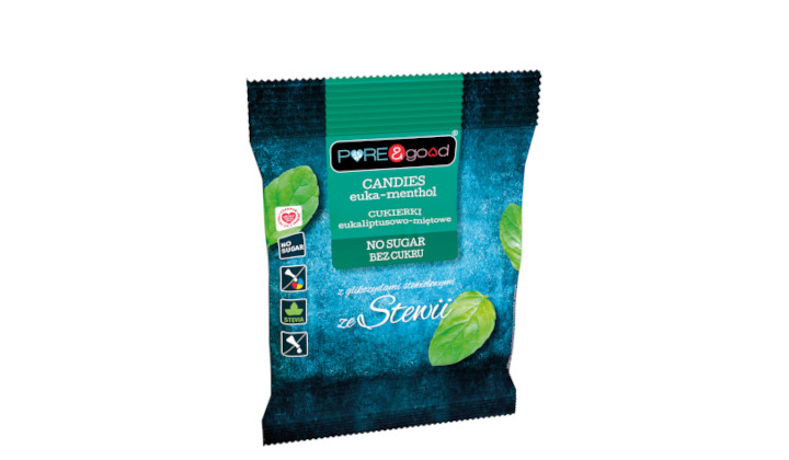 Cukierki ze stewią PURE&good 50g - eukaliptusowo-miętowe
