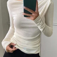 Bluzki damskie - TEMU Elegancki, specjalny damski, miejski, casualowy, dopasowany top z długim rękawem i odkrytymi ramionami - miniaturka - grafika 1