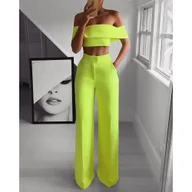 Spodnie damskie - Długie spodnie damskie z prostymi nogawkami i wysoką talią - Zielony - miniaturka - grafika 1