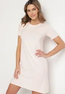 Sukienki - Jasnoróżowa Bawełniana Sukienka o Kroju Typu T-shirt Nilisea - miniaturka - grafika 1