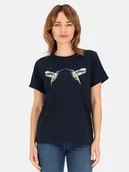 Bluzki damskie - BAWEŁNIANA BLUZKA DAMSKA Z KOLOROWĄ GRAFIKĄ KOLIBRA - miniaturka - grafika 1