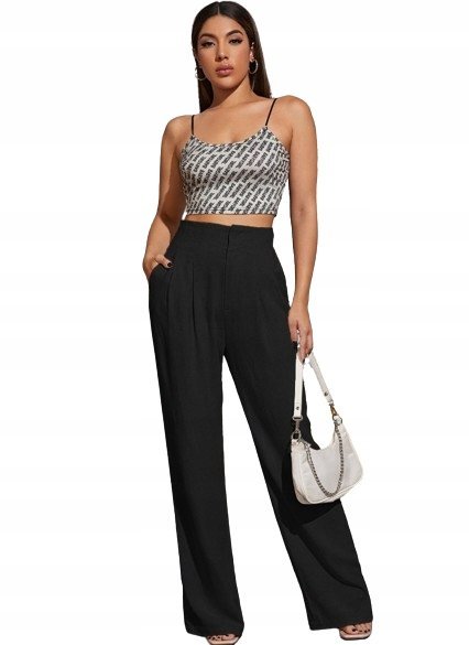 SHEIN SPODNIE CZARNE ELEGANCKIE WYSOKI STAN 36 Ł_B