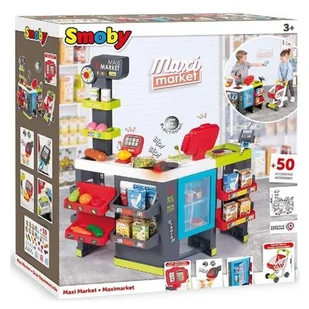 Smoby Maxi Market z wózkiem 50 akcesoriów 350235 - Zabawy w naśladowanie dorosłych - miniaturka - grafika 1