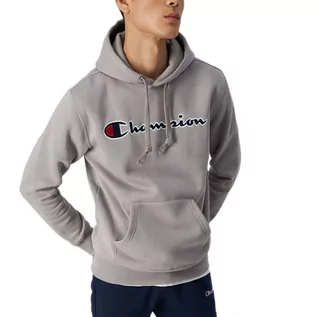 Bluzy sportowe męskie - Bluza Champion Script Logo Embroidery Fleece Hoodie 217858-ES033 - szara - grafika 1