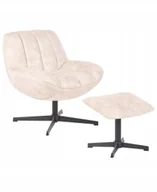 Fotele - Beliani Fotel obrotowy LIA Z podnóżkiem Welur Beżowy - miniaturka - grafika 1