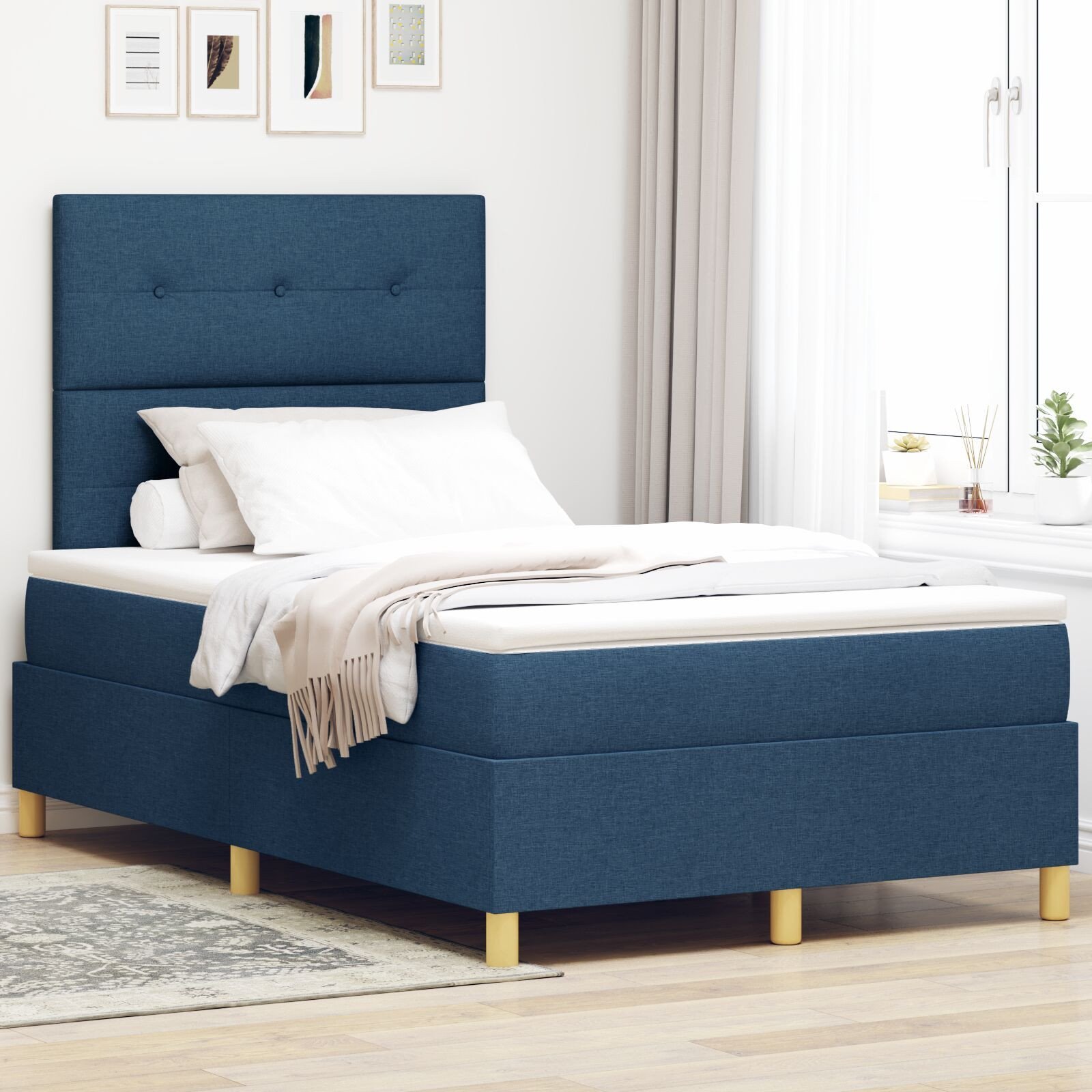 vidaXL Łóżko Box Spring z materacem Niebieskie 120x200 cm Tkanina